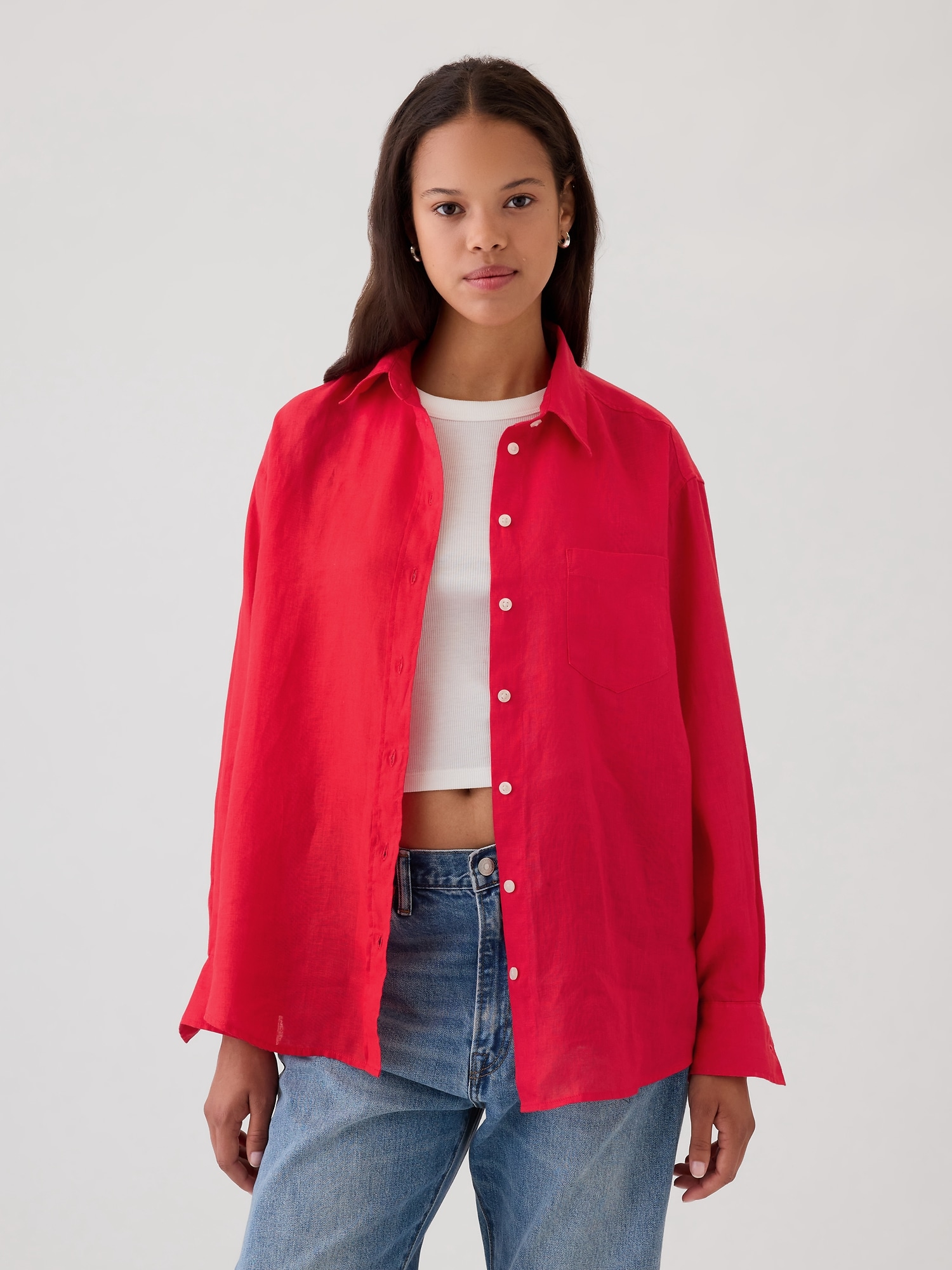 Gap 100% Linen Big Shirt In Red