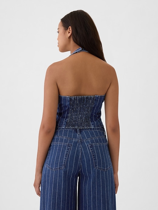 2 of 8 showing, with the color blue indigo pinstripe of product Pinstripe Denim Halter Vest