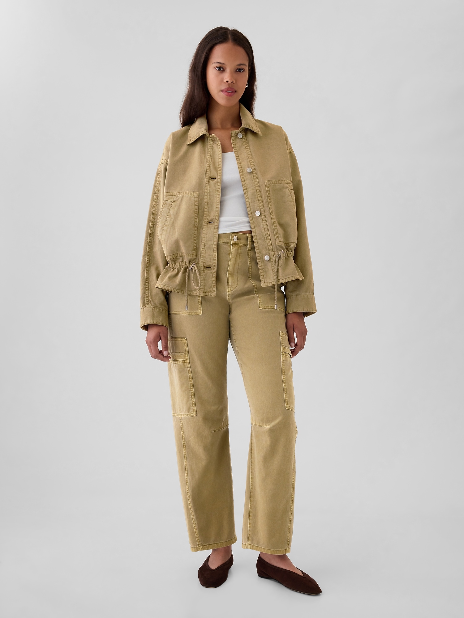 Shop Gap Mid Rise Twill Barrel Pants In Hayes Brown