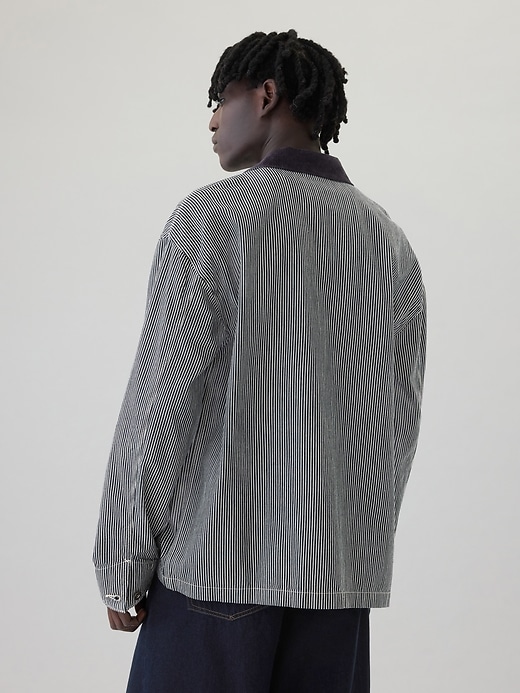 2 of 8 showing, with the color INDIGO STRIPE of product Railroad Striped Denim Chore Jacket