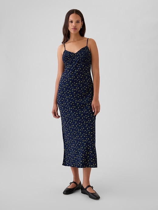 1 of 8 showing, with the color navy blue floral of product Pintuck Midi Dress