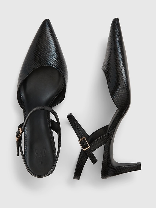 2 of 8 showing, with the color black snake print of product Metallic Pointy Heels