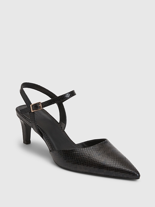 1 of 8 showing, with the color black snake print of product Metallic Pointy Heels