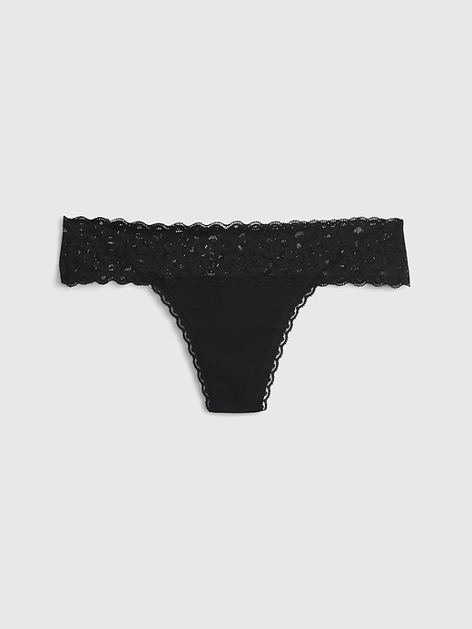 Image number 4 showing, Organic Stretch Cotton Lace-Trim Thong