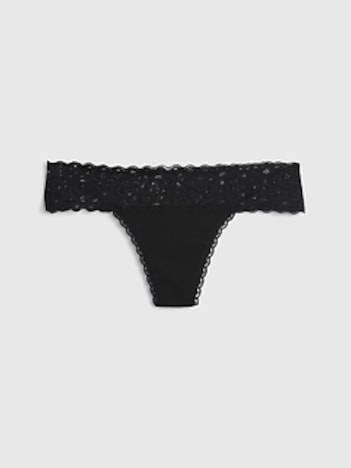 Organic Stretch Cotton Lace-Trim Thong