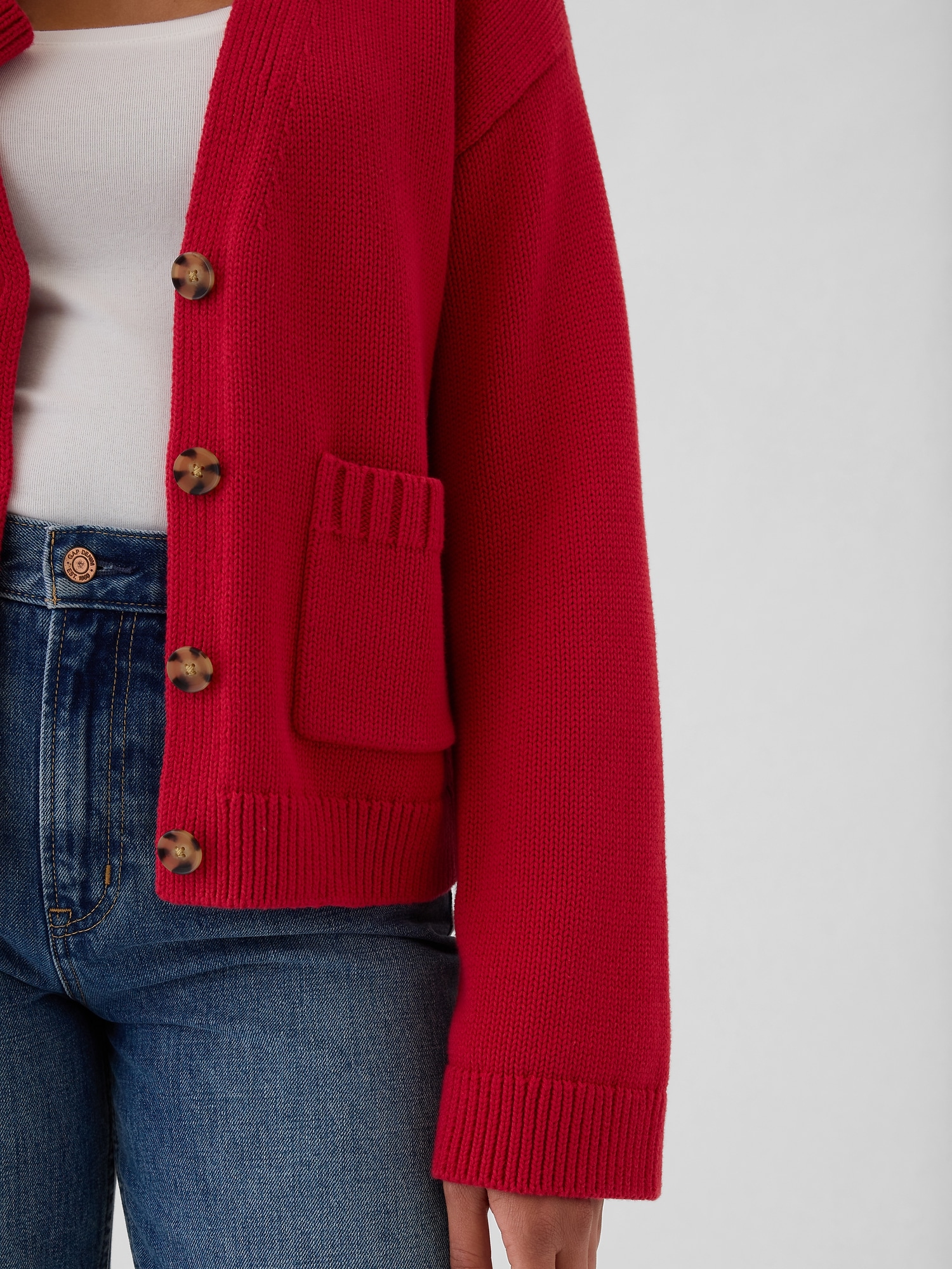 Red cardigan with pockets hot sale