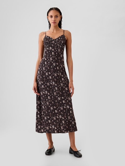 1 of 8 showing, with the color brown floral of product Pintuck Midi Dress