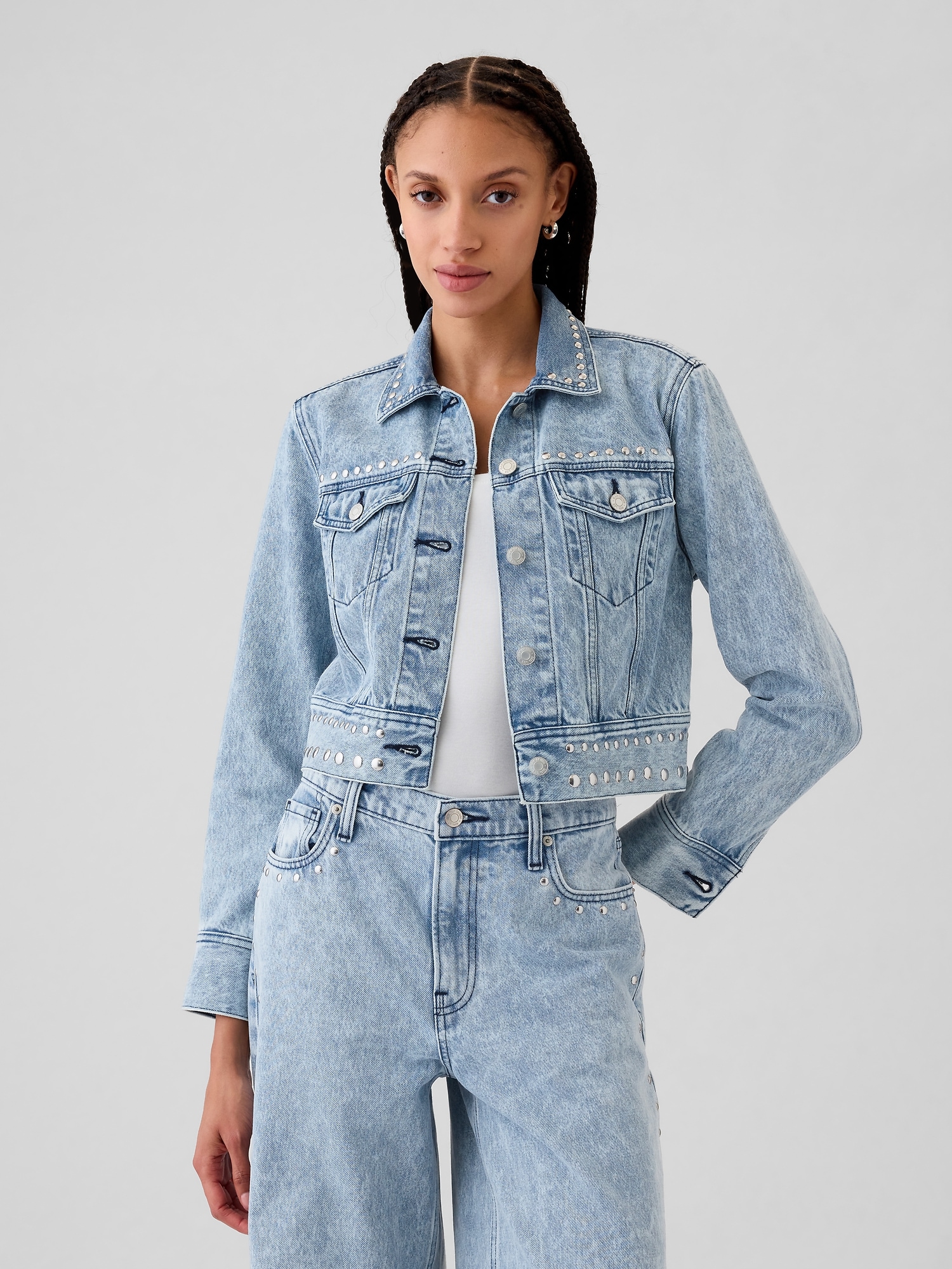 Cropped Studded Icon Denim Jacket | Gap