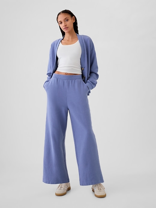 1 of 8 showing, with the color larkspur blue of product Textured Wide-Leg Ankle Sweatpants