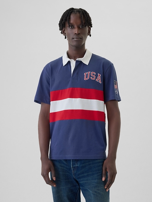 1 of 8 showing, with the color off white stripe of product Team USA Polo Shirt