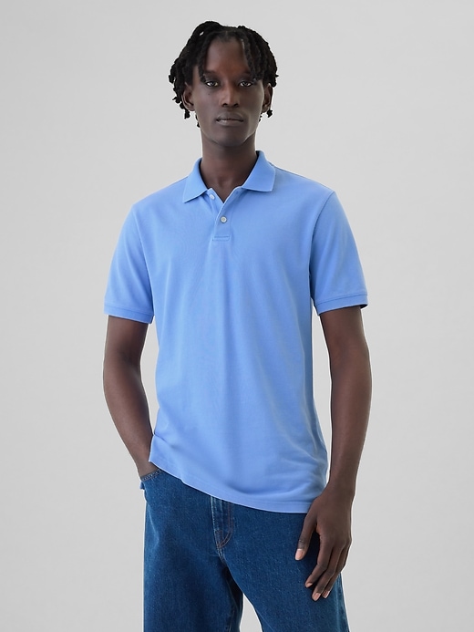 1 of 8 showing, with the color blue of product Washed Pique Polo Shirt