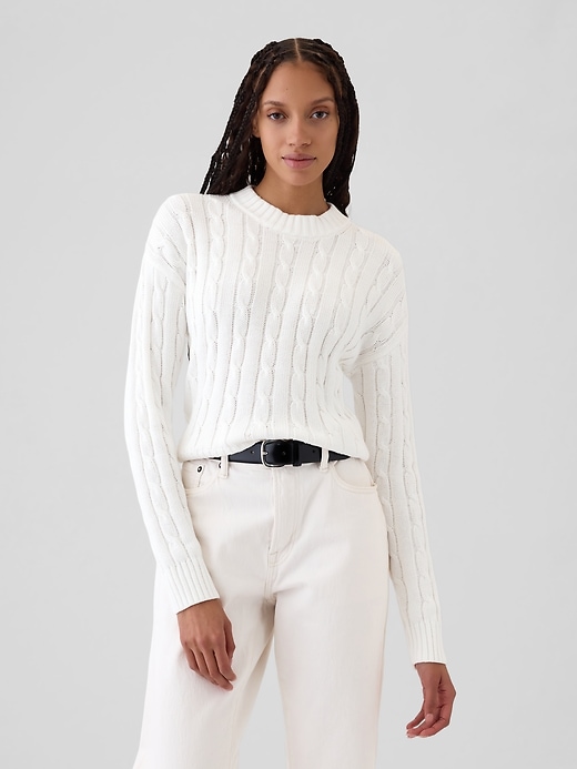 1 of 8 showing, with the color new off white of product Cable-Knit Cropped Sweater