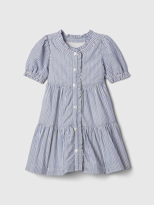 1 of 8 showing, with the color blue stripe of product Baby & Toddler Ruffle Shirtdress
