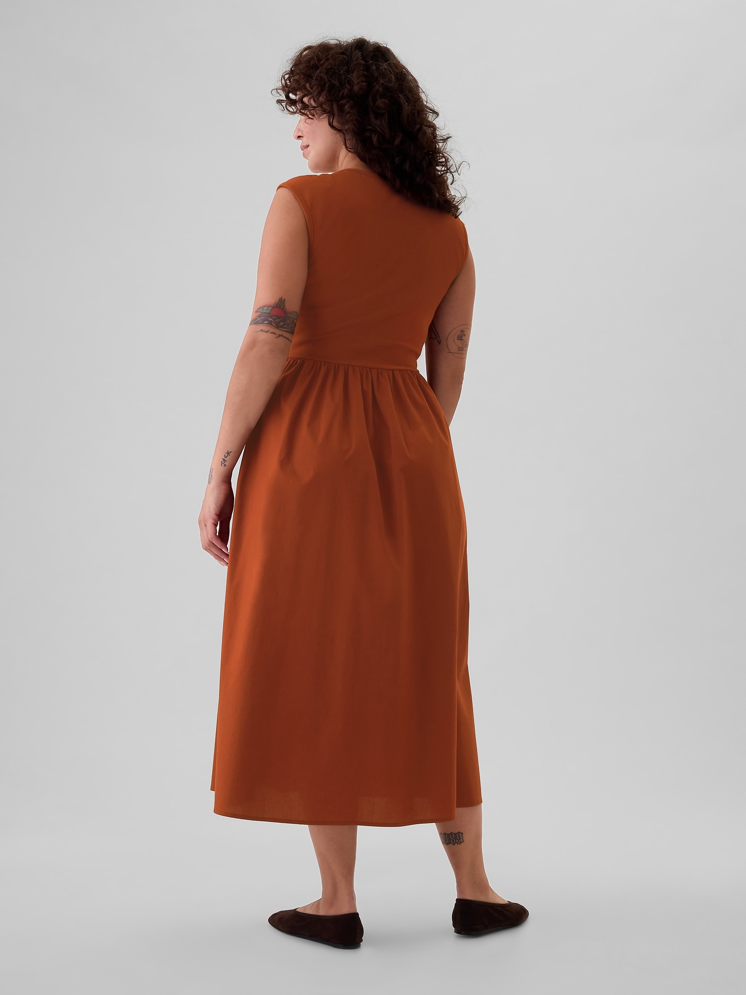 DropWaist Mixed Media Midi Dress Gap