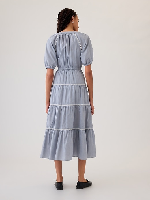 2 of 8 showing, with the color blue stripe of product Tiered Maxi Shirtdress