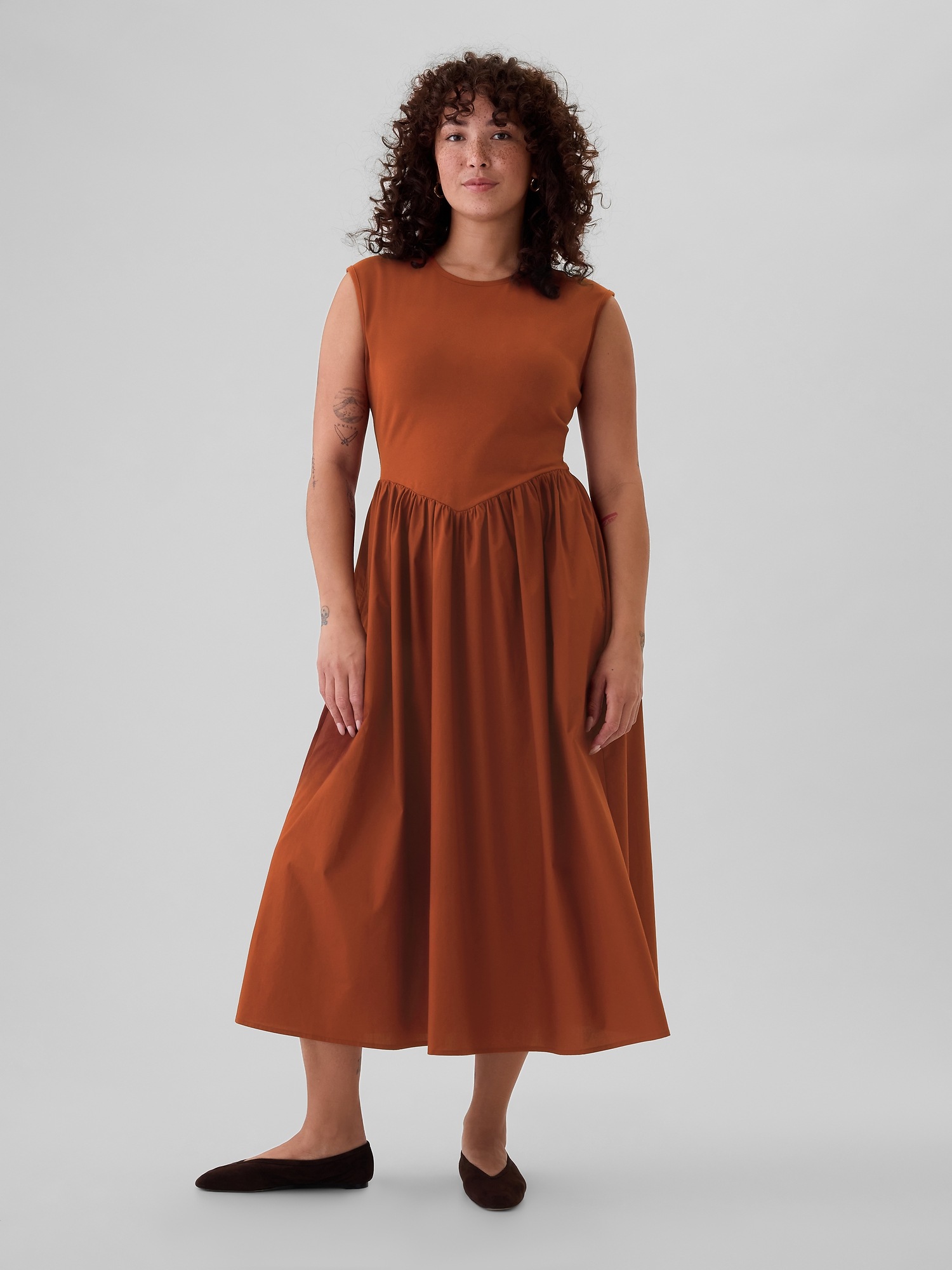 DropWaist Mixed Media Midi Dress Gap