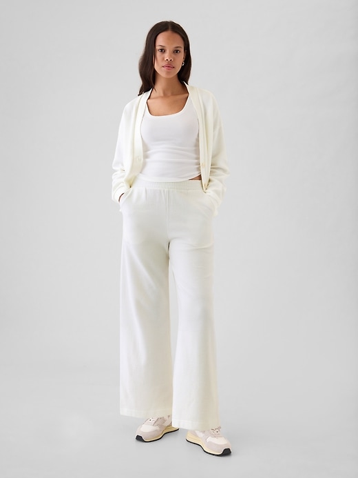 1 of 8 showing, with the color new off white of product Textured Wide-Leg Ankle Sweatpants