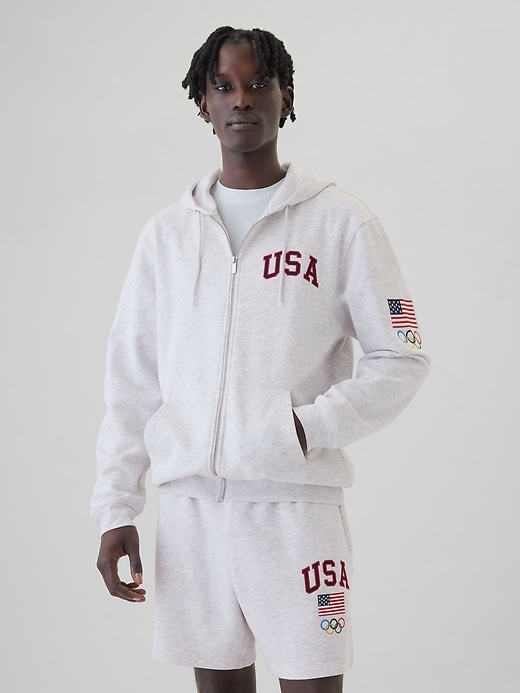 1 of 8 showing, with the color pale heather grey of product Team USA Zip Hoodie