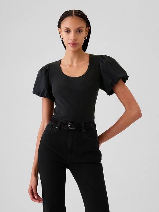 1 of 8 showing, with the color black of product Modern Rib Puff-Sleeve Shirt