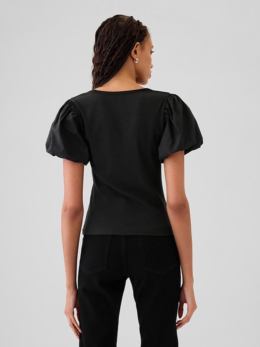2 of 8 showing, with the color black of product Modern Rib Puff-Sleeve Shirt
