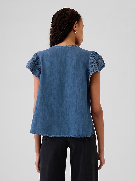 2 of 8 showing, with the color medium wash of product Embroidered Denim Shirt