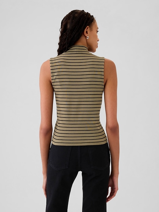 2 of 8 showing, with the color khaki tan and black stripe of product Modern Mockneck Tank Top