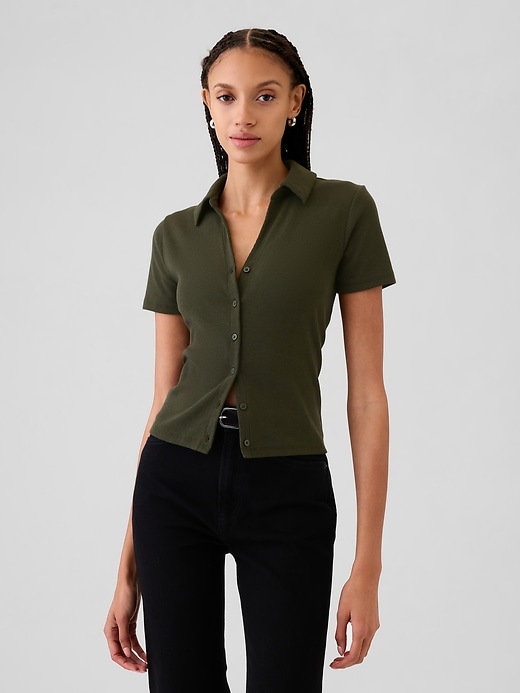1 of 8 showing, with the color mistletoe green of product Modern Rib Button Polo Shirt