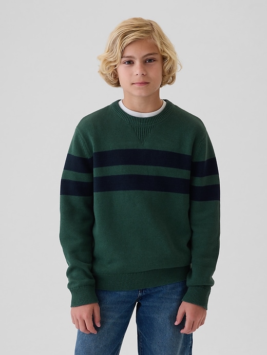1 of 8 showing, with the color moores green of product Kids Striped Sweater