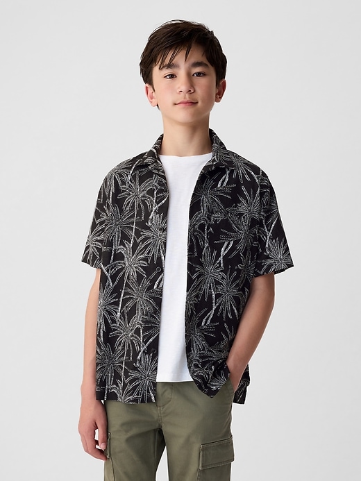 1 of 8 showing, with the color white floral of product Kids Linen-Cotton Shirt