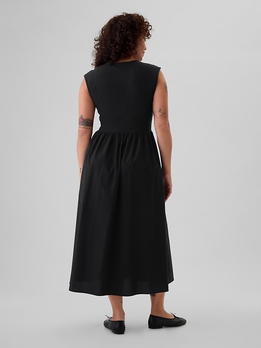 Drop-Waist Mixed Media Midi Dress | Gap
