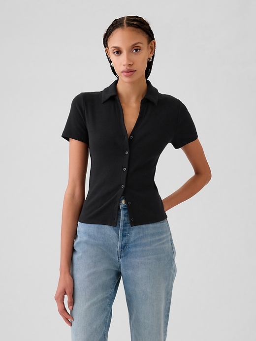 1 of 8 showing, with the color black of product Modern Rib Button Polo Shirt