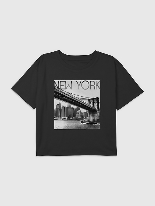 Image number 1 showing, Kids New York Bridge Graphic Boxy Crop Tee