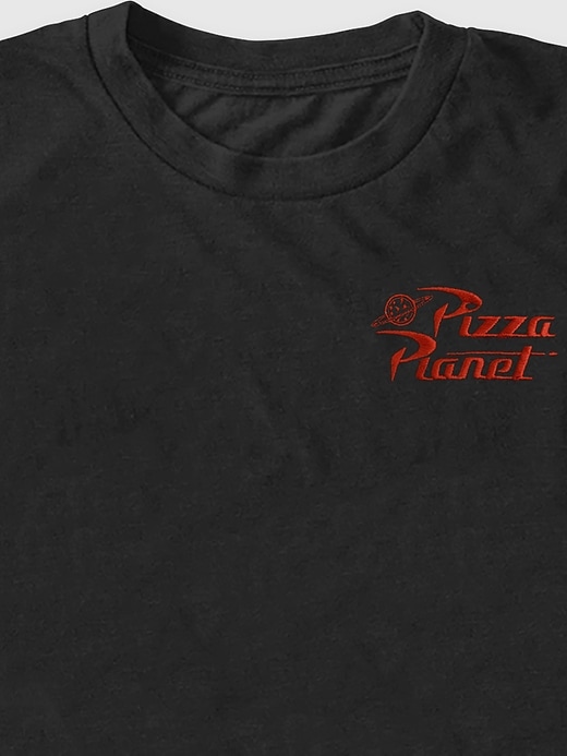 2 of 8 showing, with the color BLACK of product Toy Story Pizza Planet Embroidered Graphic Tee