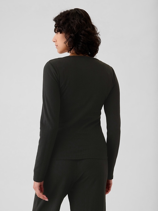 2 of 8 showing, with the color true black of product Pointelle Henley PJ Shirt