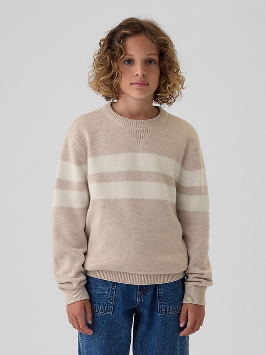1 of 8 showing, with the color light oatmeal heather of product Kids Striped Sweater