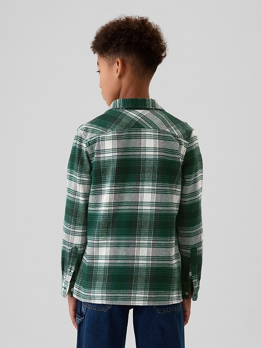 2 of 8 showing, with the color green plaid of product Kids Organic Cotton Flannel Shirt