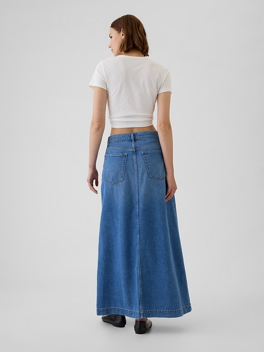 2 of 8 showing, with the color light blue indigo of product UltraSoft Denim Maxi Skirt