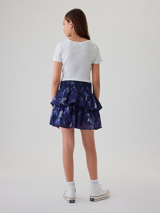 2 of 8 showing, with the color indigo floral of product Kids Ruffle Skort