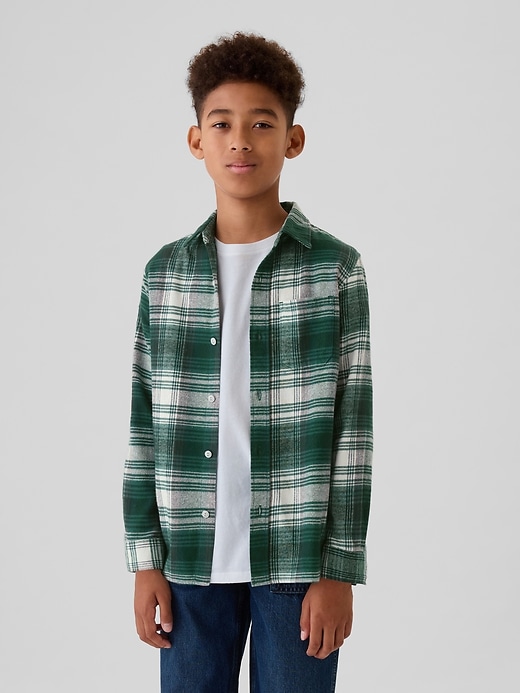 1 of 8 showing, with the color green plaid of product Kids Organic Cotton Flannel Shirt
