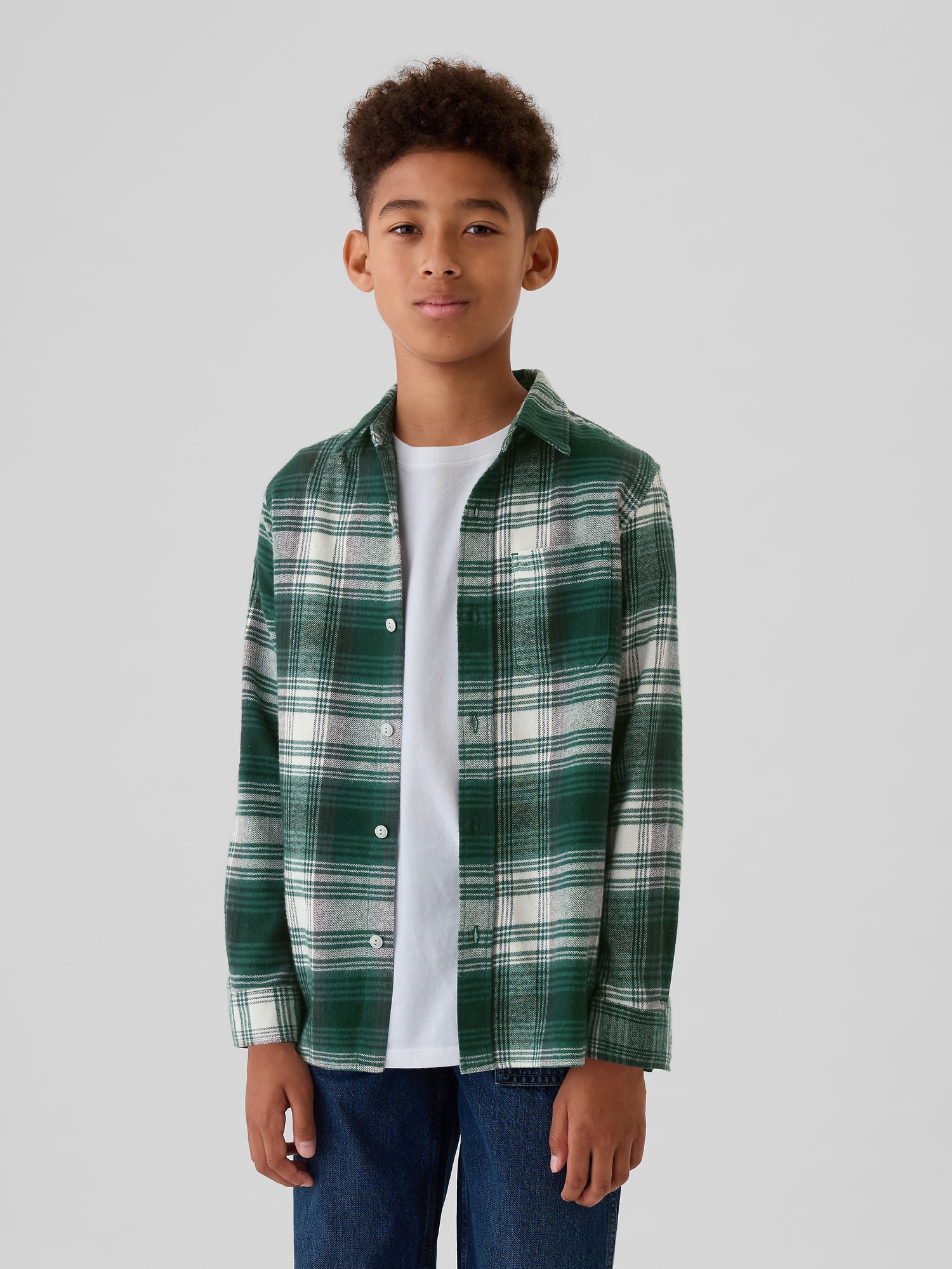 Kids Organic Cotton Flannel Shirt - Green