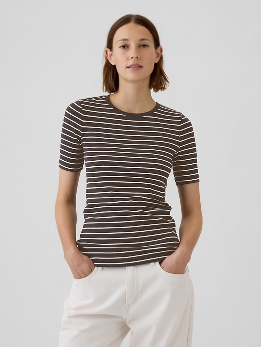1 of 8 showing, with the color brown and white stripe of product Modern Crewneck T-Shirt