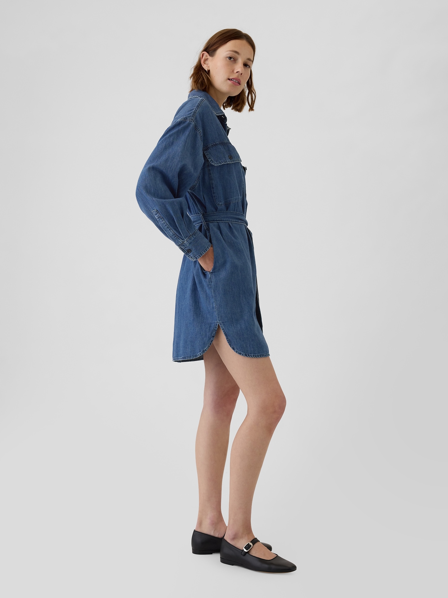 Belted denim shirt dress hotsell
