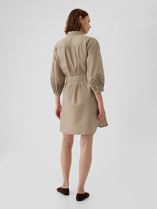 2 of 8 showing, with the color khaki tan of product Eyelet Mini Shirtdress