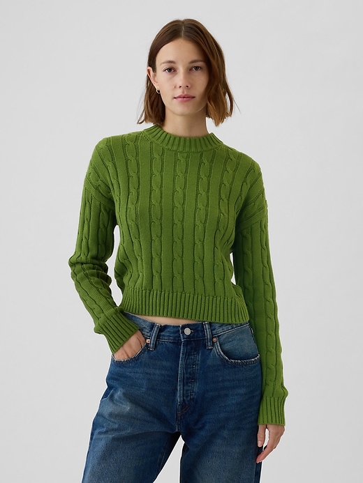 1 of 8 showing, with the color lime green of product Cable-Knit Cropped Sweater