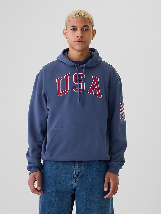 1 of 8 showing, with the color washed navy of product Team USA Hoodie