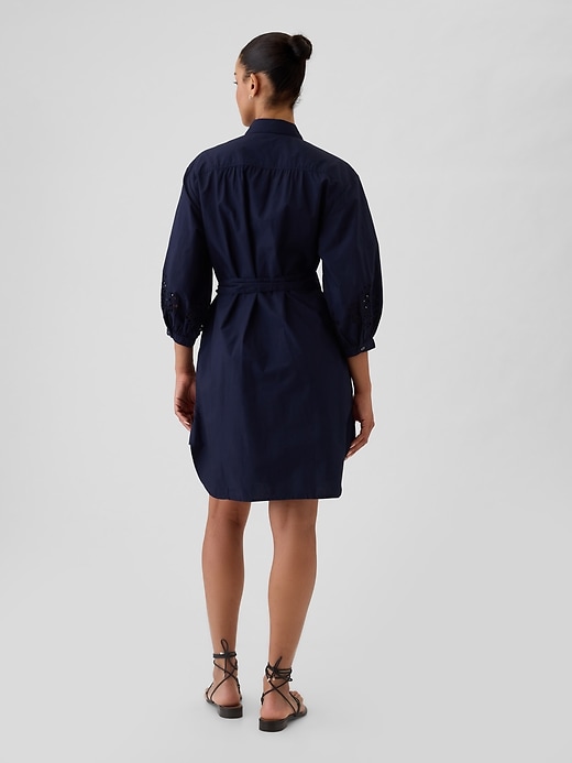 2 of 8 showing, with the color navy blue of product Eyelet Mini Shirtdress