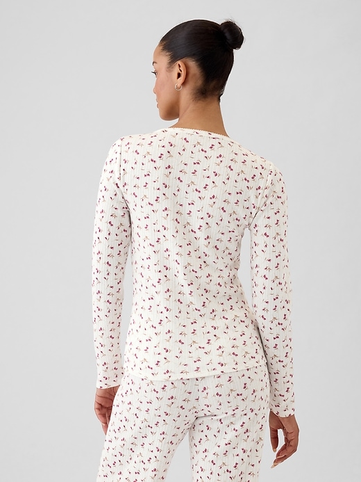 2 of 8 showing, with the color pink floral print of product Pointelle Henley PJ Shirt