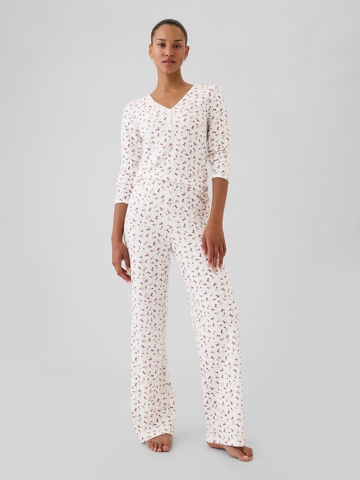 1 of 8 showing, with the color pink floral print of product Pointelle PJ Pants