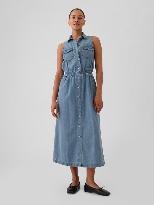 1 of 8 showing, with the color light wash of product GapHeritage Western Denim Midi Dress