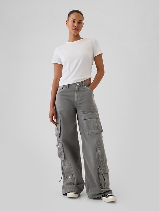 1 of 8 showing, with the color soft black of product Mid Rise Relaxed Cargo Pants